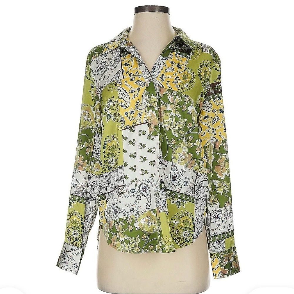 Floral Patchwork Button-Up Blouse
